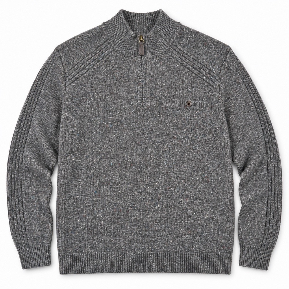 LL Bean Rangeley Merino Wool 1/4 Zip Sweater Mens XXL Gray Donegal Fleck